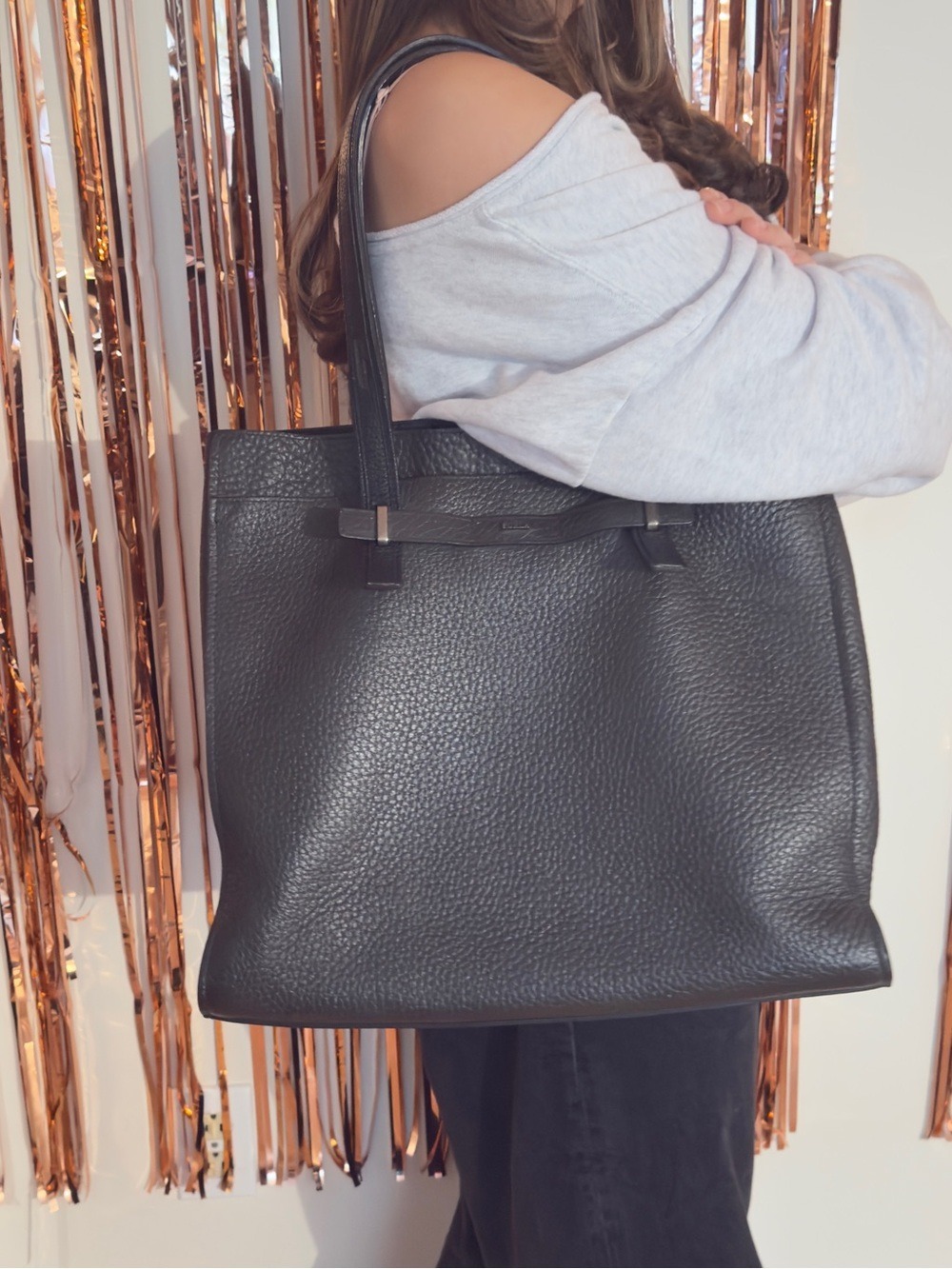 Furla gray Pebbled Leather Tote